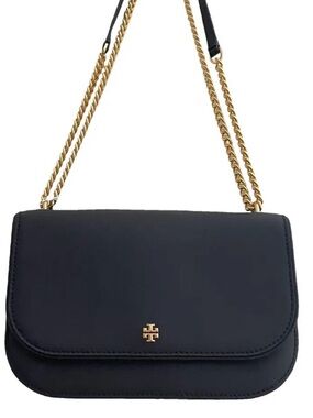 Tory Burch Black Leather Crossbody with Gold Chain